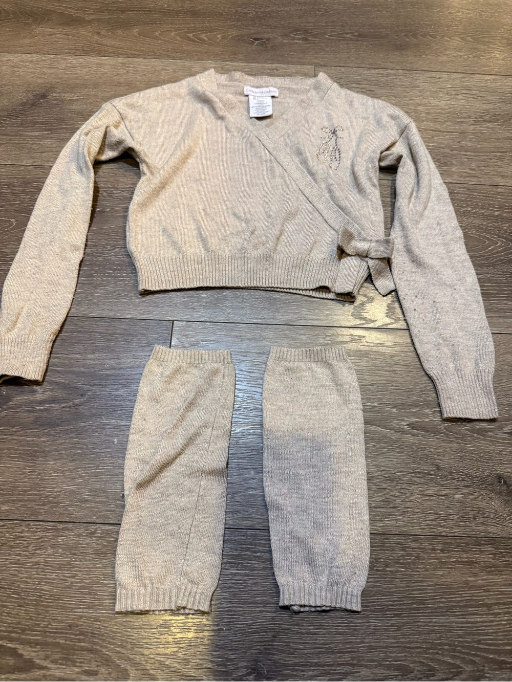 Catherine Malandrino Girls Beige Knit Wrap Sweater Set